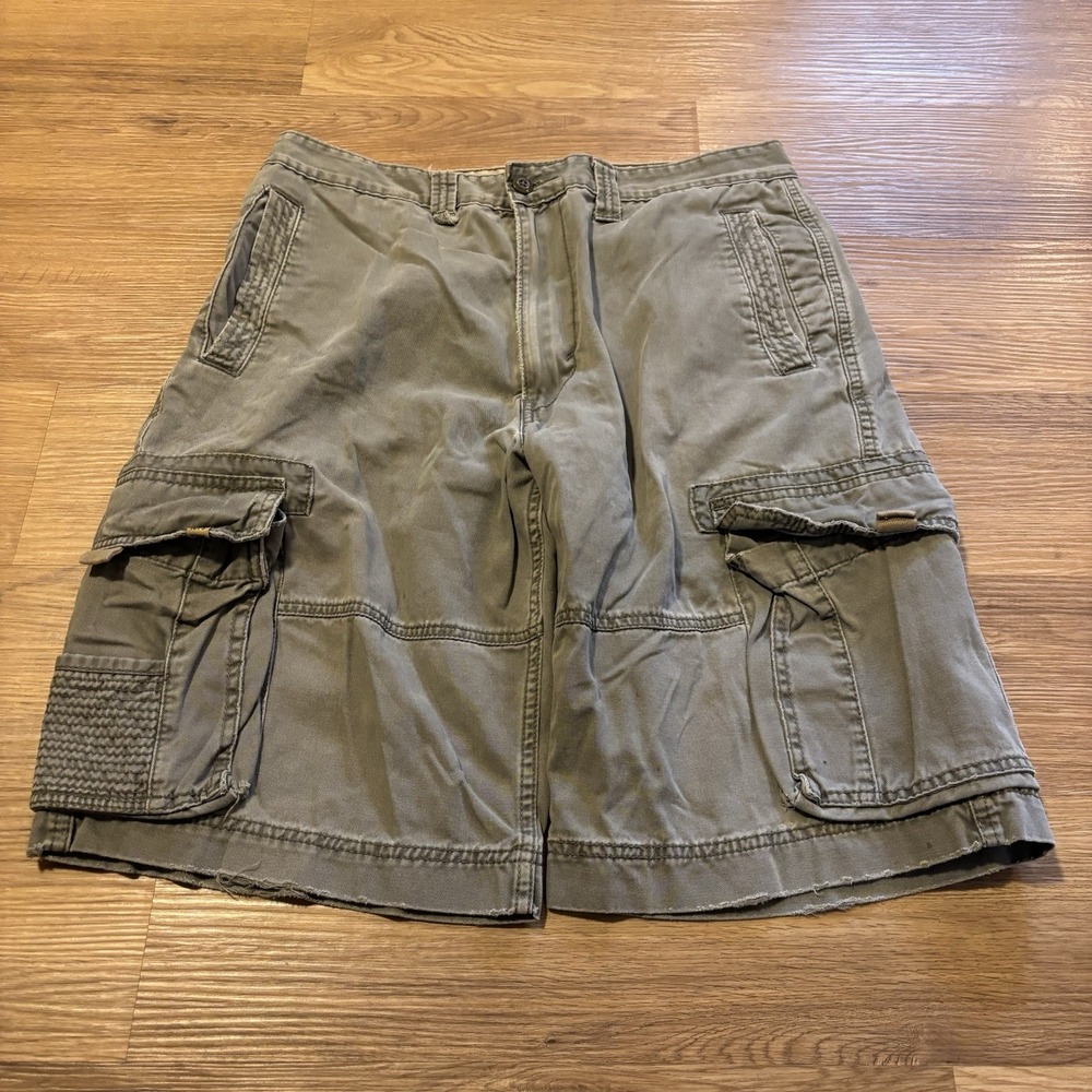 VTG Levis Authentics Signature Mens Baggy Cargo Shorts 34 Olive Green Y2K Skater